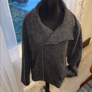 Christopher & Banks tweed Moto style jacket blazer black white zip front pockets